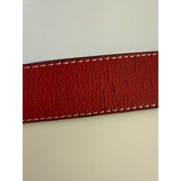 Robins Jean Red Leather Belt Gold Buckle 42 105 Black Reversible SEE Cracks - Picture 4 of 10
